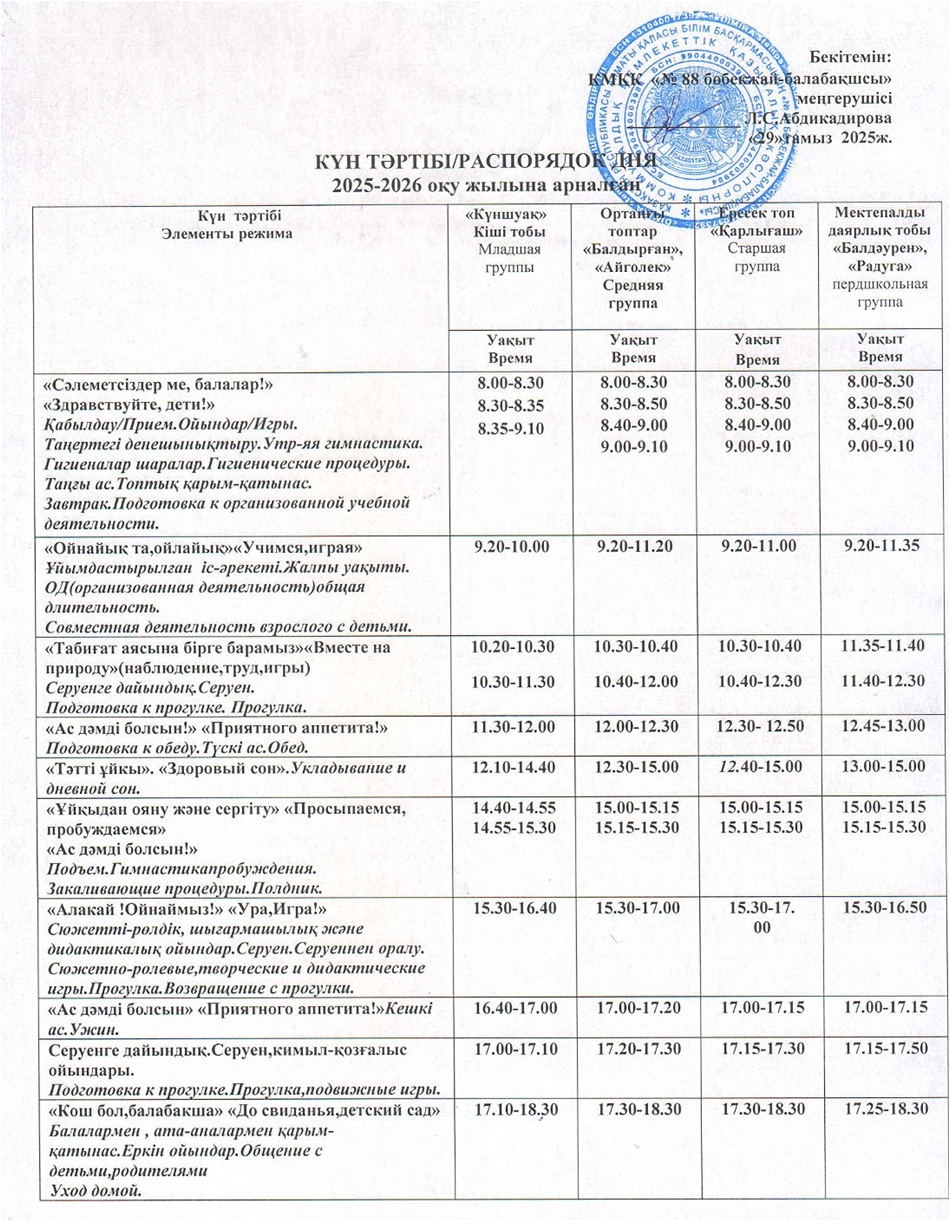 Күн тәртібі-2025-2026 оқу жылы